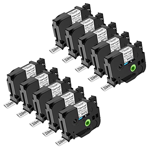 NineLeaf 10 x Kompatibel für Brother P-touch HSe-251 HSe251 HS-251 HS251 HSe Schriftband 23,6mm x 1.5m Schwarz auf Weiß Schrumpfschlauch für Drähte Kabel in Ptouch PT-7500 7600 H500 Etikettenband von NineLeaf