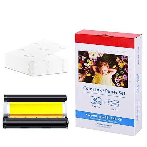 NineLeaf 1PK Ersatz für Canon Selphy CP1300 CP1500 CP1200 CP1000 CP910 CP820 Fotopapier und Kartusche,KP-36IN KP36 Postkarten für Canon Selphy Fotodrucker, 1 Kartusche+36(10x15cm) von NineLeaf