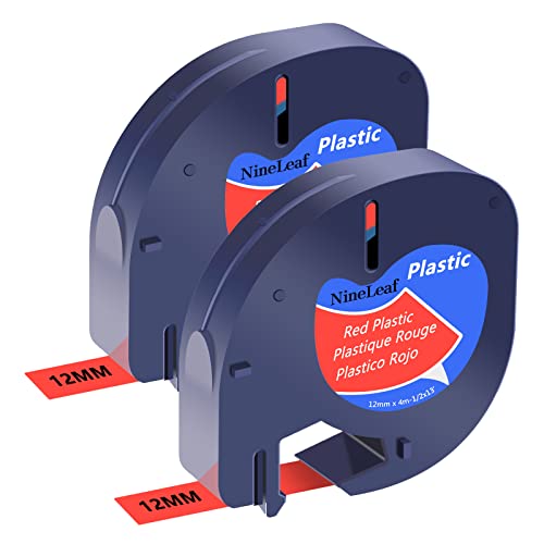 NineLeaf 2 Packung Ersatz für Dymo Letratag 91203 91223 91333 59424 S0721630 12mm x 4m Bänder Schwarz auf Rot Schriftband für LT-100H LT-100T LT-110T Plus QX50 XR XM 2000 Beschriftungsgerät von NineLeaf