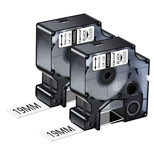 NineLeaf 2 x Kompatibel für Dymo D1 45800 S0720820 A45800 Schriftband 19mm 3/4'' Schwarz auf Transparent Etikettenband für LabelManager 300 350 350D 360D 400 420P 450 450D 500TS Beschriftungsgerät von NineLeaf