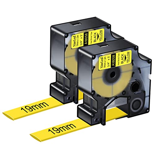 NineLeaf 2 x Kompatibel für Dymo Rhino 18058 Schriftband Schwarz auf Gelb Heißschrumpfschlauch 3/4'' 19mm x 1.5m für Drähte Kabel in Rhino 6000 4200 5000 Tyco T107M Industriell Etikettenband von NineLeaf