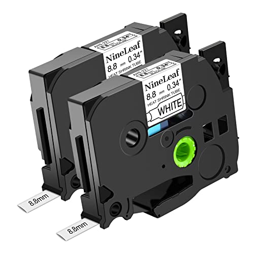 NineLeaf 2 x Kompatibel mit Brother Schrumpfschlauch 8,8mm HSe-221 HSe221 HS-221 Etikettenband Schwarz auf Weiß Schriftband für P-Touch PT-E300 PT-E500 PT-E550W PT-P750WVP Drucker von NineLeaf