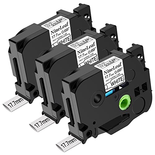 NineLeaf 3 x Kompatibel mit Brother Schrumpfschlauch Etikettenband 17,7mm HSe-241 HSe241 HS-241 HSE Schwarz auf Weiß Schriftband für P-Touch PT-D400 D600 E300 E500 P750W PT-P950NW Etikettenhersteller von NineLeaf