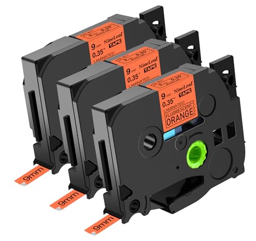 NineLeaf 3 x Ersatz für Brother P-Touch TZe-B21 TZ-B21 TZeB21 TZB21 AZe 9mm 0.35'' Bänder Laminiertes Schwarz auf fluo Orange Schriftband Kassette für Ptouch PT-E500VP D200SA Beschriftungsgerät von NineLeaf