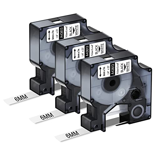 NineLeaf 3 x Kompatibel für Dymo D1 43613 S0720780 A43613 Schriftband 6mm 1/4'' Schwarz auf Weiß Etikettenband für LabelPoint 100 150 200 250 300 350 Wireless PnP ColorPop Beschriftungsgerät von NineLeaf