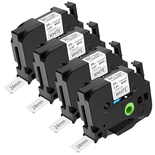 NineLeaf 4 x Kompatibel für Brother P-touch Bänder 24mm TZe-251 TZe251 TZ-251 TZ251 AZe-251 Schriftband Schwarz auf Weiß Etikettenband für Ptouch PT-D600 E550W 9800PCN P900W Etikettiergerät von NineLeaf