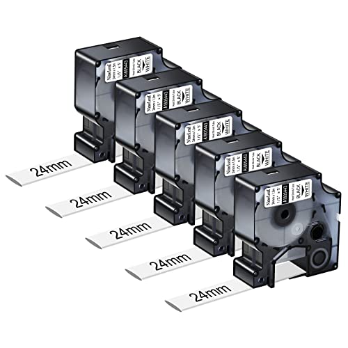 NineLeaf 5 x Kompatibel für Dymo Rhino 1805443 Schriftband Schwarz auf Weiß Heißschrumpfschlauch 1'' 24mm x 1.5m für Drähte Kabel in Rhino 6000 Industriell Etikettenband von NineLeaf