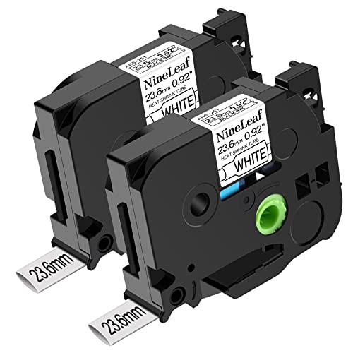 NineLeaf 2 x Kompatibel mit Brother Schrumpfschlauch 23,6mm HSe-251 HSe251 HS-251 Etikettenband Schwarz auf Weiß Schriftband für PT-E300 E500 E550W P750WVP E800W P900 P900W Etikettiergerät von NineLeaf