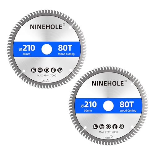 2Stück 210mm Sägeblatt Kreissägeblatt für Holz, Sperrholz, Laminat, Trockenbau, Kunststoff, Plastik (2pcs x 210x30mm + 80T) von Ninehole