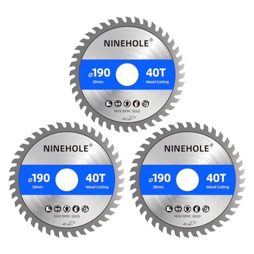 3 Stück 190mm Sägeblatt Kreissägeblatt für Holz, Sperrholz, Laminat, Trockenbau, Kunststoff, Plastik (2pcs, 190x30mm, 40T) von Ninehole