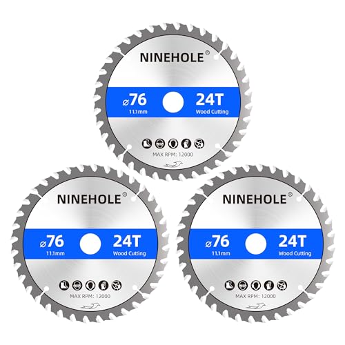 3 Stück 76x11mm Sägeblatt Kreissägeblatt für Holz, Sperrholz, Laminat, Trockenbau, Kunststoff, Plastik (3pcs x 76x11mm + 24T) von Ninehole