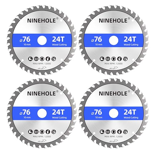 4 Stück 76x10mm Sägeblatt Kreissägeblatt für Holz, Sperrholz, Laminat, Trockenbau, Kunststoff, Plastik (4pcs x 76x10mm + 24T) von Ninehole