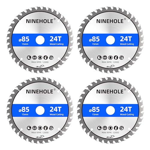 4Stück 85mm Sägeblatt Kreissägeblatt für Holz, Sperrholz, Laminat, Trockenbau, Kunststoff, Plastik (4pcs x 85x15mm + 24T) von Ninehole