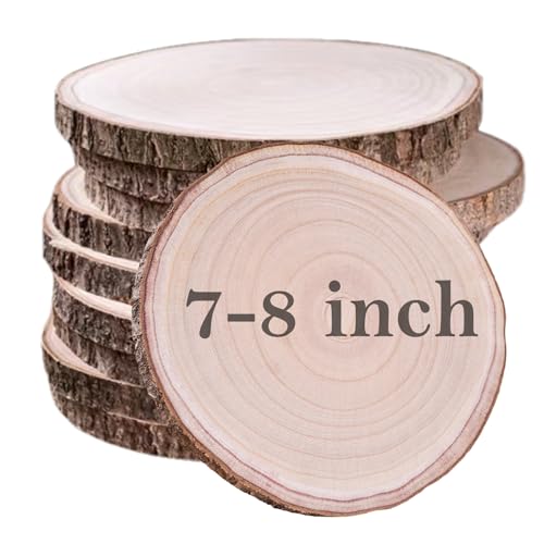 10 Stück natürliche Paulownia-Holzscheiben, 17,8 - 20,3 cm, Holzscheiben für Tafelaufsätze, Tischdekorationen, unlackiertes rundes Holz zum Basteln, Holzscheibe für rustikale von Ninekong