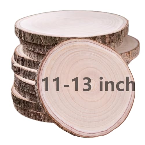 10 Stück natürliche Paulownia-Holzscheiben 27,9 - 33 cm, Holzscheiben für Tafelaufsätze, Tischdekorationen, unlackiertes rundes Holz zum Basteln, Holzscheibe für rustikale Hochzeitsdekorationsprojekte von Ninekong