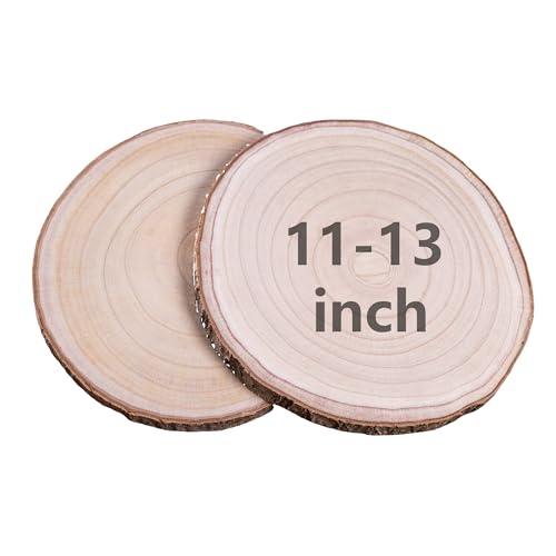 2 Stück natürliche Paulownia-Holzscheiben 27,9 - 33 cm, Holzscheiben für Tafelaufsätze, Tischdekorationen, unlackiertes rundes Holz zum Basteln, Holzscheibe für rustikale Hochzeitsdekorationsprojekte von Ninekong