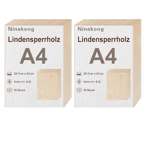 20 Stück Lindenholzplatte A4,sperrholzplatte 3mm,297x210mm Bastelbrett,Pappel-Sandwich, Lindensperrholz, geeignet zum Laserschneiden und Gravieren, Dekupiersäge, Brandmalerei, CNC-Fräsmaschine von Ninekong