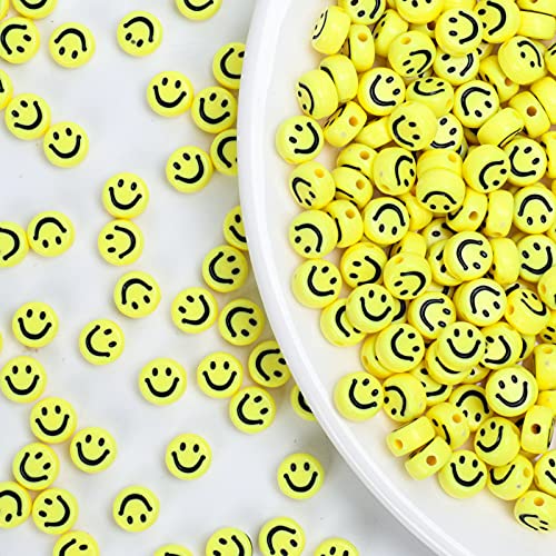 300 Stück gelbe Smiley-Gesichts-Acryl-Perlen, 7 mm Acryl-Happy Face-Abstandshalter für DIY-Schmuck, Armbänder, Ohrringe, Halsketten, Bastelbedarf von Ninelimi