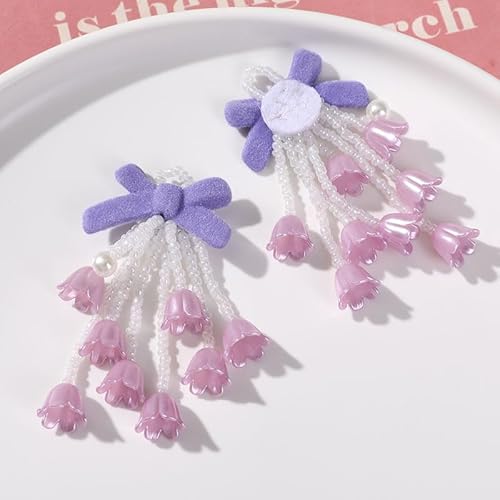NingPower 2 Stück Perlengewebte Schleifen, Blumenquastenschleife für Basteln, Nähen, Haarspangenherstellung, Bekleidungszubehör, Lila NingPower 2 Stück Perlengewebte Schleifen, Blumenquastenschleife für Basteln, Nähen, Haarspangenherstellung, Bekleidungszubehör, Lila von NingPower