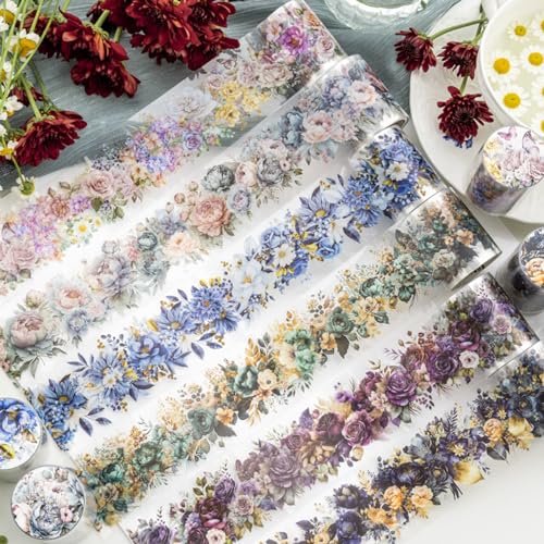 Ningmo Scrapbook Stickers, 6 Rolls Blume Washi Tape Set, Flower Stickers,Schmetterling Blumen Sticker für DIY Fotoalbum Tagebuch Scrapbooking Gepäck Kalender Wand (04) von Ningmo