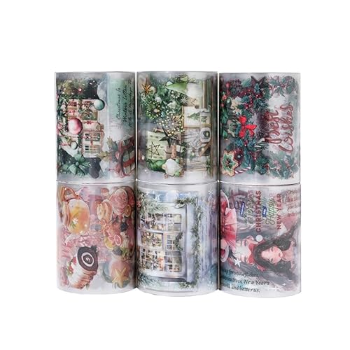 Ningmo Washi Tape Set，6 Rolls Blumen PET Wide Washi Tapes Transparent Sticker für Scrapbooking， Journaling，Bullet Journals, Planner，Mobile phones, photo albums DIY (07) von Ningmo