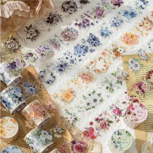 Scrapbook Stickers, 6 Rollen Blumenaufkleber Transparente PET Scrapbooking Aufkleber, Flower Stickers,Schmetterling Blumen Sticker für DIY Fotoalbum Tagebuch Scrapbooking Gepäck Kalender Wand (08) von Ningmo