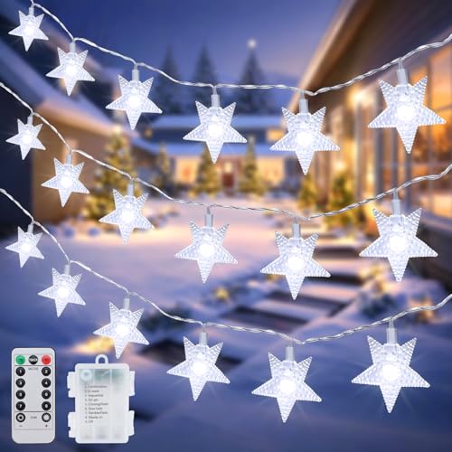 Lichterkette Sterne, 7.5M 50 LED Sternenlichterkette Weihnachtsdeko Innen, 8 Modi Lichterkette Weihnachten mit Timer, Batteriebetrieben Weihnachtsbeleuchtung für Schlafzimmer Fenster Balkon Christmas von Ninonly