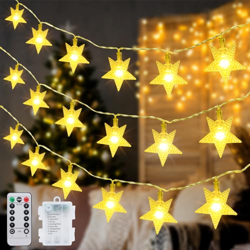 Lichterkette Sterne, 7.5M 50 LED Sternenlichterkette Weihnachtsdeko Innen, 8 Modi Lichterkette Weihnachten mit Timer, Batteriebetrieben Weihnachtsbeleuchtung für Schlafzimmer Fenster Balkon Christmas von Ninonly