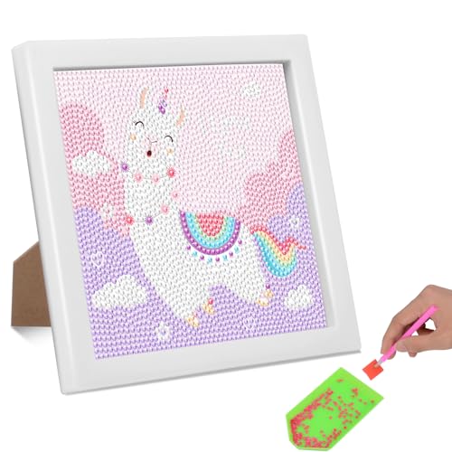 Mini Diamond Painting Mit Rahmen Ninonly 5d Diy Cartoon Diamond Painting Kinder Set Kreative Geschenke Ffür Kinder Und Mädchen, Erwachsene Geeignet Home Wall Decor 18x18 CM (Schaf) von Ninonly