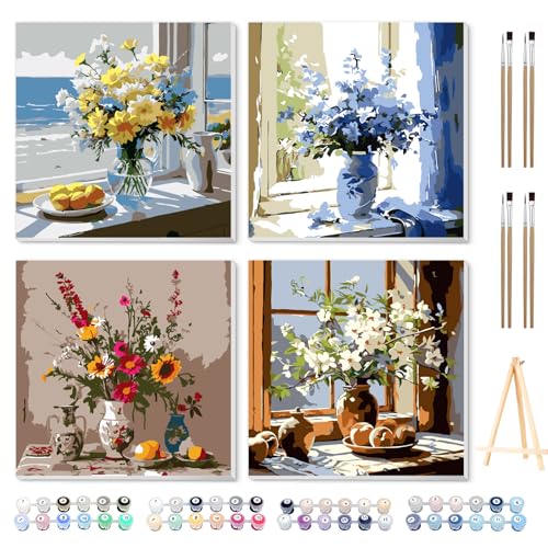 Ninonly 4 Stück Malen Nach Zahlen Erwachsene mit Rahmen Paint by Numbers Adult mit Pinseln und Rahmen DIY Malen-Nach-Zahlen Erwachsene für Wanddeko 20×20cm Blume Ninonly 4 Stück Malen Nach Zahlen Erwachsene mit Rahmen Paint by Numbers Adult mit Pinseln und Rahmen DIY Malen-Nach-Zahlen Erwachsene für Wanddeko 20×20cm Blume von Ninonly