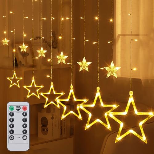 Ninonly LED Lichtervorhang Lichterkette, 126 LED Sterne Weihnachten Lichterkette, 8 Modi Lichterkette Aussen Wasserdicht, Batteriebetrieben Lichtervorhang für Innen Fenster Balkon Weihnachten Deko von Ninonly