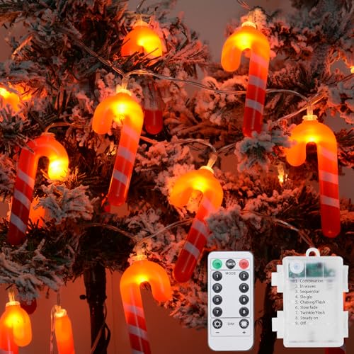 Ninonly Lichterkette Weihnachten, 3M 20 LED Lichterketten Zuckerstangen Weihnachtsdeko, 8 Modi Weihnachtsbeleuchtung mit Timer, Batteriebetrieben Lichterkette für Weihnachtsbaum Innen Außen von Ninonly