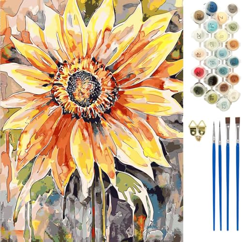 Ninonly Malen nach Zahlen Erwachsene DIY Malen nach Zahlen Set ohne Rahmen inklusive Pinsel und Acrylfarben DIY Malen nach Zahlen für Home Wall Decor 40 x 50cm Rahmenlos Sonnenblume von Ninonly