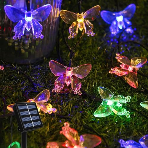 Ninonly Solar Lichterkette Aussen, 5m 20 LED Schmetterling Lichterkette Gartendeko für Draußen, 8 Modi Solarlichterkette Außen Wetterfest, Solarlampen Deko für Hochzeit Balkon Weihnachten von Ninonly