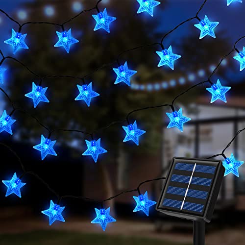 Ninonly Solar Lichterkette Aussen, 7m 50 LED Blaue Stern Solarlichterkette Wetterfest, 8 Modi Solarlichterkette Außen, Solarlampen für Weihnachtsdeko Hochzeit Garten Balkon von Ninonly