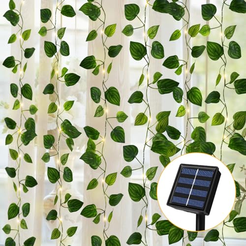 Solar Lichterkette Aussen, 12m 100 LED Efeu Künstlich Solarlichterkette Außen Wasserdicht, 8 Modi Efeu Girlande mit LED Solar, Efeu Dekorative Solarlichter für Garten Balkon Hochzeit Zaun Weihnachten von Ninonly