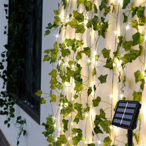 Solar Lichterkette Aussen, 7m 50 LED Efeu Künstlich Solarlichterkette Außen Wasserdicht, 8 Modi Efeu Girlande mit LED Solar, Efeu Dekorative Solarlichter für Garten Balkon Hochzeit Zaun Weihnachten von Ninonly