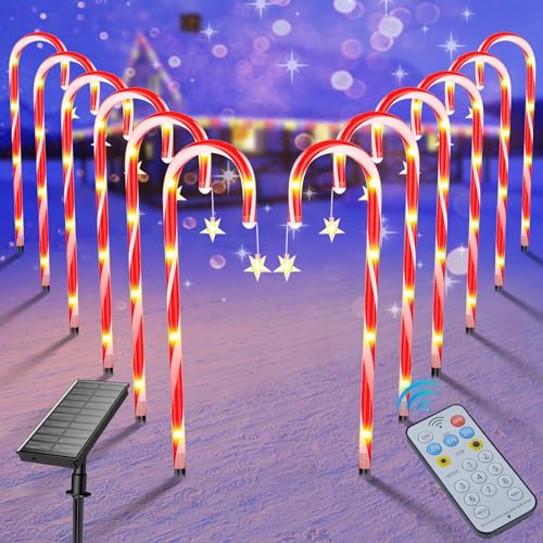 Solar Weihnachten Zuckerstangen Lichterketten, 12 Stück 72 LED Candy Cane Lichter Weihnachtsdeko, 8 Modi Solar Weihnachts Lichter Aussen, Wasserdicht Solarleuchten Garten Deko für Weihnachtsweg Rasen von Ninonly