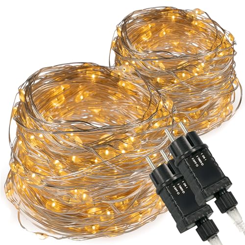 2er Set 200 LED Lichterkette Silberdraht warm-weiß für Außen IP44 Außen-Trafo 6h-Timer Weihnachtsbeleuchtung 19,9m Weihnachtsdekoration Party von Nipach GmbH