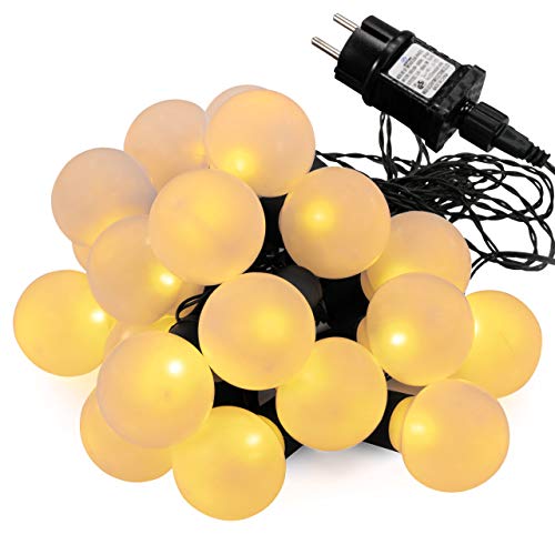 Nipach GmbH LED Partylichterkette Partybeleuchtung Lichterkette Weihnachten Hochzeit – 20 Leuchtkugeln Trafo grünes Kabel – innen & außen – warm-weiß von Nipach GmbH