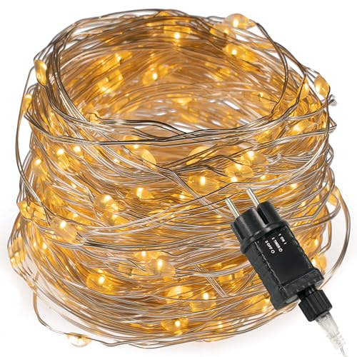 Nipach GmbH 200 LED Lichterkette Silberdraht warm-weiß für Außen IP44 Außen-Trafo 6h-Timer Weihnachtsbeleuchtung 19,9m Weihnachtsdekoration Party Xmas von Nipach GmbH