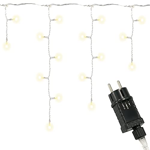 Nipach GmbH 200 LED warm weiß Eisregen Eiszapfen Kette Lichterkette Trafo Timer transparentes Kabel Außen Weihnachtsdeko Partylichter Weihnachtsbeleuchtung von Nipach GmbH