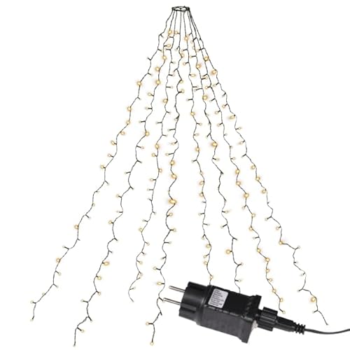 Nipach GmbH 200 LED warm weiß Weihnachtsbaum-Lichterkette 8 Stränge Trafo 8 Funktionen Baumbeleuchtung Weihnachtsbaumbeleuchtung grünes Kabel Xmas Außen von Nipach GmbH