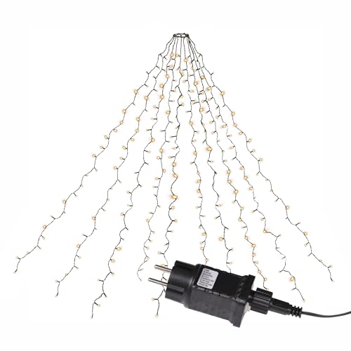 Nipach GmbH 280 LED warm weiß Weihnachtsbaum-Lichterkette 8 Stränge Trafo 8 Funktionen Baumbeleuchtung Weihnachtsbaumbeleuchtung grünes Kabel Xmas Außen von Nipach GmbH