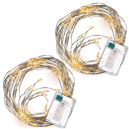 Lichterregen – 2er Set je 64 LED warm weiß 8 silberne Drähte mit je 8 LED Batterie Timer Lichterkette Weihnachtsdeko Lichterbündel Xmas-Deko von Nipach GmbH