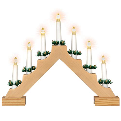 Schwibbogen aus Holz 7 LED Lichterbogen Dreieckform Leuchtfarbe warm-weiß Leuchtbogen Weihnachtsbeleuchtung Weihnachtsdeko Timer Batterie Xmas von Nipach GmbH