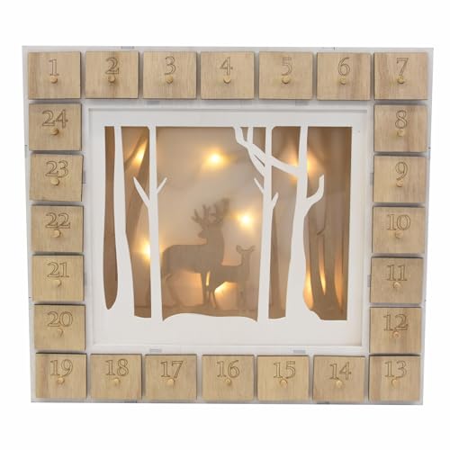 Weihnachts-Adventskalender "Wald" aus Holz 7 LED Batterie Timer Weihnachten Holz-Kalender Zimmer-Deko Xmas-Deko Fenster-Deko Weihnachts-Deko von Nipach GmbH