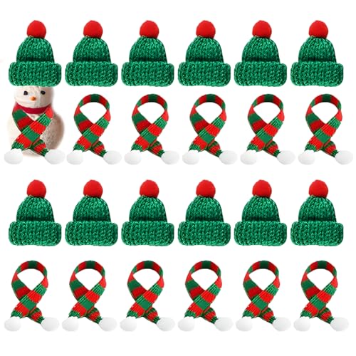 24 Stücke Mini Weihnachtsmütze und Schal Set, Mini-Strickmütze des Weihnachten Lutscherhut, Weinflasche Abdeckung Dekoration Hut mit Schal für Tischdekoration Schneemann Geschenk Dekoration (Grün) von Nircho