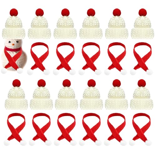 24 Stücke Mini Weihnachtsmütze und Schal Set, Mini-Strickmütze des Weihnachten Lutscherhut, Weinflasche Abdeckung Dekoration Hut mit Schal für Tischdekoration Schneemann Geschenk Dekoration (Weiß) von Nircho