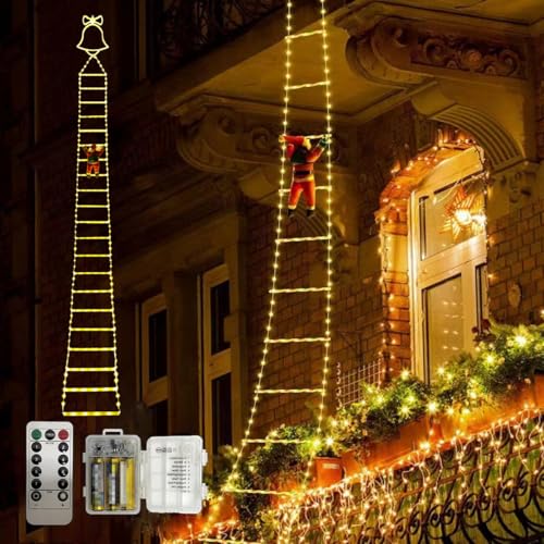 LED Weihnachtsmann Leiter Lichterkette, 3M/10ft Santa Kletterleiter Weihnachtsschmuck Der Weihnachtsdeko mit Fernbedienung und 8 Leuchtfunktionen Dimmbar für Indoor Outdoor Balkon Weihnachtsbaum Dekor von Nircho